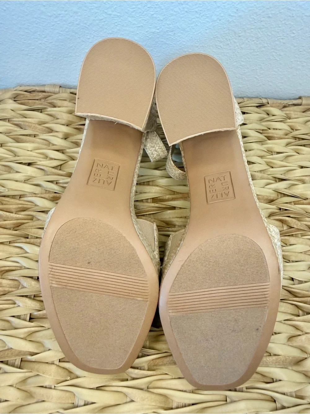 Naturalizer Beige Woven Block Heel Sandals Size US8.5